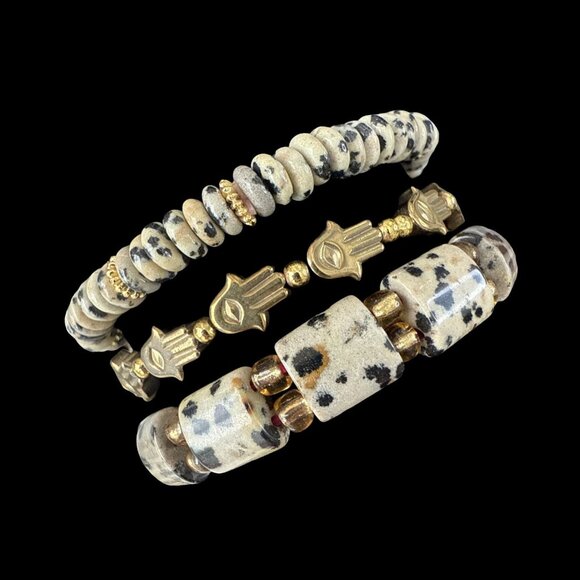 Dalmatian Jasper Bracelet Bundle Jewelry fashion accessories bangles hamza NEW - Picture 3 of 8